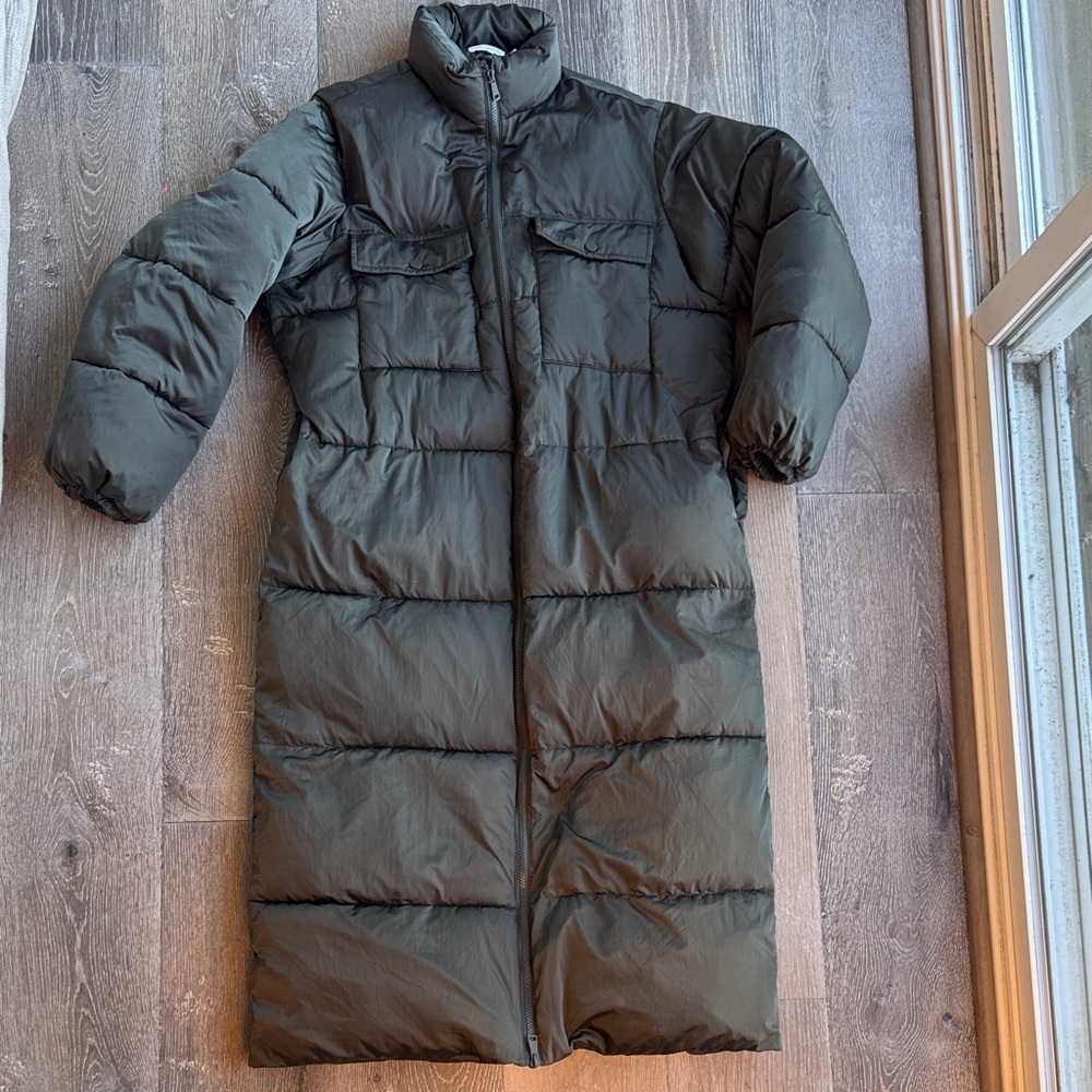 Good American Dark Green Puffer Coat *missing belt* - Picture 4 of 9